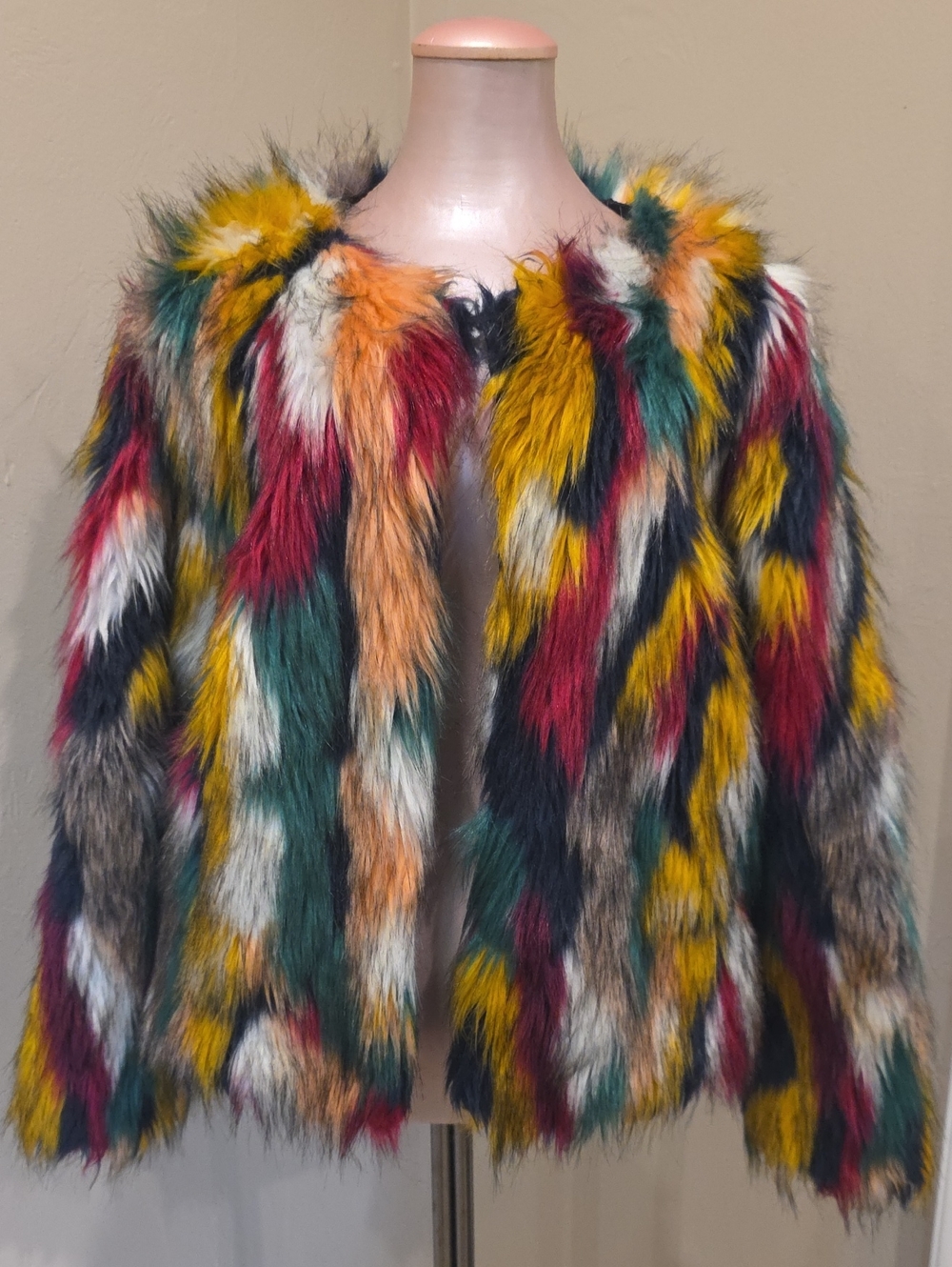 Disco Sassy Multi color Faux Fur Teddy Jacket - Bold Vibrant Coat